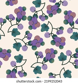 Colorful seamless pattern with grapes. Vector cute background, print, wrapping paper