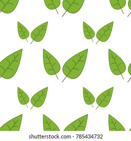Colorful seamless pattern of green leaves on a white background. Simple flat vector illustration. For the design of paper wallpaper, fabric, wrapping paper, covers, web sites.