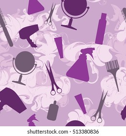 Colorful seamless pattern with hairdressers tools