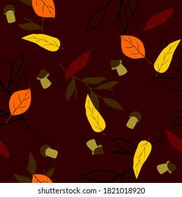 Colorful seamless pattern with hand draw autumn leaves. Vector 10 EPS for your creative design