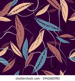 Colorful seamless pattern with hand draw autumn leaves. Vector 10 EPS for your creative design