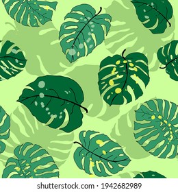 Patrón ininterrumpido colorido con hojas tropicales dibujadas a mano. Vector 10 EPS para su diseño creativo