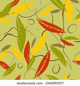 Colorful seamless pattern with hand draw autumn leaves. Vector 10 EPS for your creative design