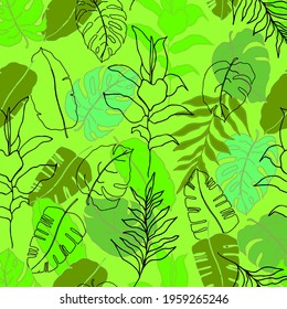 Colorful seamless pattern with hand draw tropical leaves. Vector 10 EPS for your creative design