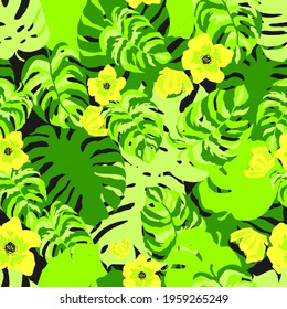 Colorful seamless pattern with hand draw tropical leaves. Vector 10 EPS for your creative design