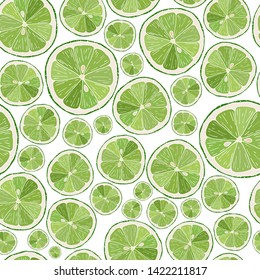 colorful seamless pattern with hand drawn slices of lime on white background. Perfect for product packaging, wallpaper, wrapping paper, organic food's background, textile prints, scrapbooking. EPS 10