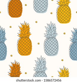 Colorful seamless pattern with hand drawn pineapples. Vector isolated tropical texture for textile.