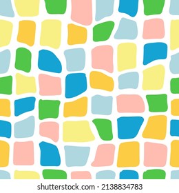 Patrón ininterrumpido colorido con formas abstractas dibujadas a mano. Fondo vectorial de moda. Impresiones geológicas modernas y frescas para prendas de vestir para niños, raspado, papel pintado