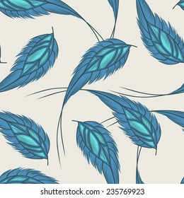Colorful seamless pattern with hand drawn feathers. Beige background