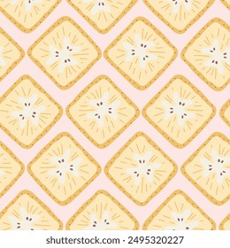 Colorful seamless pattern with hand drawn square banana. Trendy summer textile design. Creative fruity ornament for fabric wrapping paper stationary and other endless fill. Modern and fresh aesthetic.