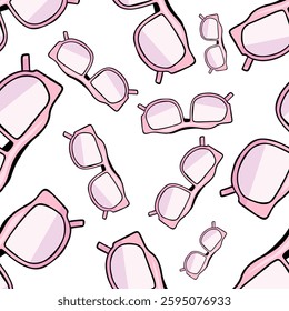 Colorful seamless pattern of hand drawn summer sunglasses