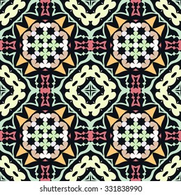 Colorful seamless pattern, hand drawn abstract background. Geometric floral ornament, tribal ethnic arabic indian motif. 