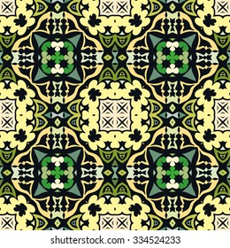Colorful seamless pattern, hand drawn abstract background. Geometric floral ornament, tribal ethnic arabic indian motif. 