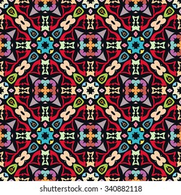 Colorful seamless pattern, hand drawn abstract background. Geometric floral ornament, tribal ethnic arabic indian motif. Vector illustration