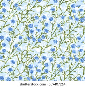 Colorful seamless pattern with hand drawn flax