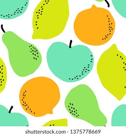 Colorful seamless pattern with hand painted fruits on white background.