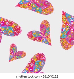 Colorful seamless pattern with hearts ornament