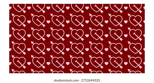 Farbenfrohe, nahtlose Muster von Herzen mit Pfeilen durchbohrt, ideal für Valentinstag Themen, Liebeskarten und romantische Designs.