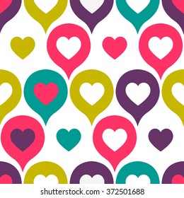 Colorful Seamless Pattern with hearts. Valentine's Day design. Romantic background in retro stile.