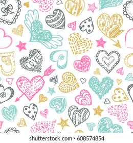 Colorful seamless pattern with colorful hearts.Vector illustration.