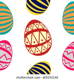 Colorful seamless pattern with holiday eggs. Happy Easter theme. Bright vector background