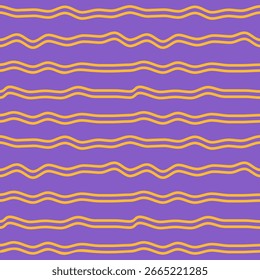 Padrão colorido sem emenda com linhas onduladas horizontais em um fundo roxo. Vintage impressão mínima. Ilustração vetorial