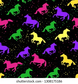 Colorful seamless pattern with horses