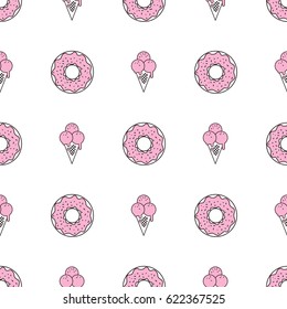 Colorful seamless pattern of ice cream in pop art style. Ice cream background