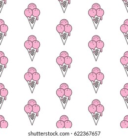 Colorful seamless pattern of ice cream in pop art style. Ice cream background