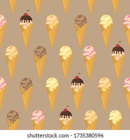 Colorful seamless pattern with ice creams. Vector.