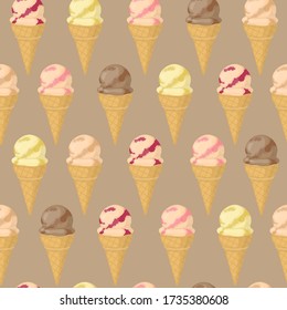 Colorful seamless pattern with ice creams. Vector.