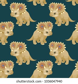 Colorful seamless pattern with the image of funny dinosaurs in cartoon style. Vector background.