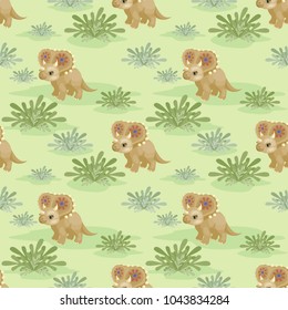 Colorful seamless pattern with the image of funny dinosaurs in cartoon style. Vector background.