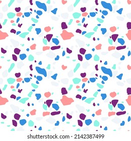 Colorful seamless pattern with imitation of Venetian terrazzo. Marble texture with fragments of stone. Abstract vector illustration