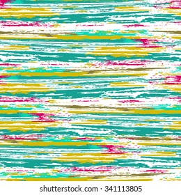 Colorful seamless pattern with ink brushstrokes. Stripes texture. 
