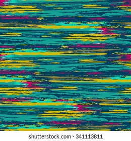Colorful seamless pattern with ink brushstrokes. Stripes texture. 