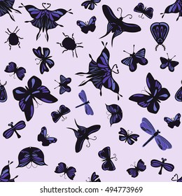 Colorful seamless pattern with insects. Nice hand-drawn illustration