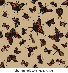 Colorful seamless pattern with insects. Nice hand-drawn illustration