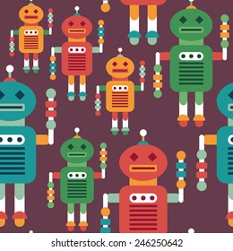 Colorful seamless pattern with intelligent robots.