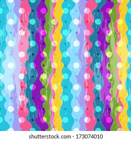 Colorful seamless pattern with irregular vertical stripes and dots in grunge style (vector eps 10)
