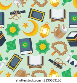 Colorful seamless pattern of Islamic flat icons