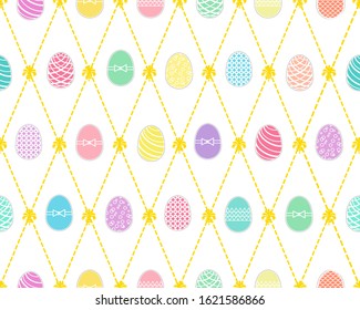 Colorful seamless pattern isolated on white background. Very beautiful painted eggs for Easter Day. 