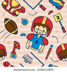Colorful Seamless Pattern Kawaii 
American Football Hand Drawn