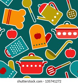 Colorful seamless pattern of kitchen utensil
