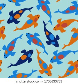 Colorful seamless pattern with koi carps, vector	