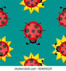 Colorful seamless pattern: ladybug and flower.