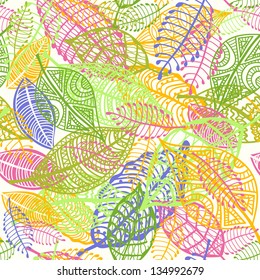 Colorful seamless pattern with leafs. Vector illustration