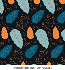 Colorful seamless pattern from leaves. Autumn texture. Vector illustration. Illustration in doodle style. Texture for printing on textiles and printing, for interior decoration.