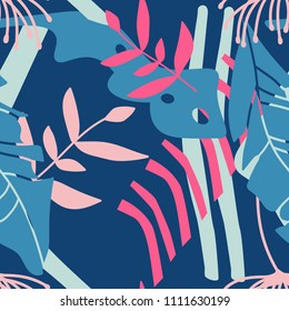 Colorful seamless pattern with leaves, spots. Decorative colored wallpaper, good for printing. Hand drawn overlapping background, texture with decor elements, lines and shapes. Design backdrop vector