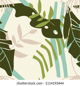 Colorful seamless pattern with leaves, spots. Decorative colored wallpaper, good for printing. Hand drawn overlapping background, texture with decor elements, lines and shapes. Design backdrop vector